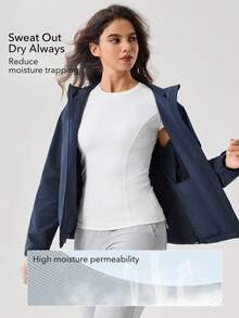 OutZeal 女士防水连帽拉链口袋户外夹克徒步露营 - 藏蓝色 - 查看 4