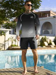 Manfinity KASUA Men's Ombre Long Sleeve Casual Beach Surfing T-Shirt - Dark Grey - View 5