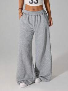 SHEIN PETITE Women's Winter Casual Sport With Fleece Sweatpants - Grey - View 4