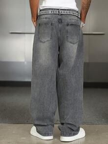 Manfinity EMRG Premium Washed Black & Gray Print Wide Leg Jeans - Black - View 2