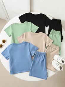 8 peças/Conjunto Confortável Casual Versátil para Uso Diário de Bebês Meninos/Meninas, Camiseta de Manga Curta com Letras em Relevo e Shorts, Adequado para Primavera/Verão, Uso Diário, Esportes, Passeios, Escola, Festas, Férias, Sessões de Fotos, Viagens - Multicolorido - Visão 4