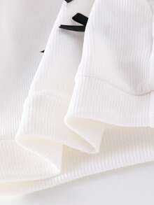 2pcs Young Girls Knitted Textured Striped Long Sleeve Pink Flare Pants Bow T-Shirt Set, Comfortable Casual Sweet Girl Outfit, Autumn Full Outfit Outfit Set Bell Bottom Outfits Girls Bow Outfit Bow Outfit Bow Bag - White - View 7