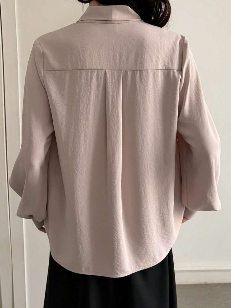 Flattering Loose Fit V-Neck Tie Front Blouse, Unique Design Women Shirt