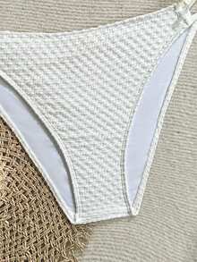 少女白色细肩带米色贝壳纹理比基尼套装，夏季沙滩露背细肩带三角泳衣套装，夏季沙滩泳装，夏季沙滩，假日 - 白色 - 查看 8