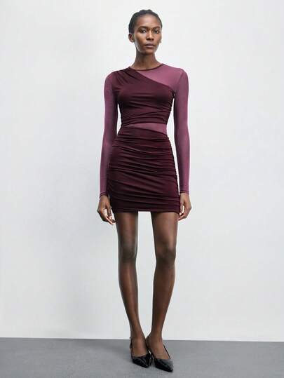 Maija Abito mini a maniche lunghe in colore unito con inserti in rete per donna