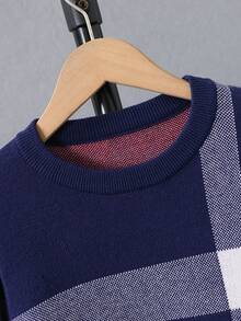 男童时尚提花针织长袖毛衣，秋冬款 - 寶藍色 - 查看 3