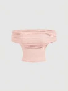 SHEIN MOD 三穿式女士休闲纯色修身夏季上衣，高领露肩款，时尚百搭，适合节日、乡村风、海滩度假、下午茶、晚宴等场合，也可作为舞会上衣或可爱上衣穿着，大码吊带背心/吊带衫。 - 粉色 - 查看 7