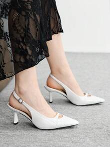 CUCCOO BIZCHIC Women's Simple Solid Color Backstrap High Heel Sandals, Suitable For Daily Commute Valentine's Day - White - View 1