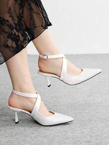 CUCCOO BIZCHIC Elegant Commuting Solid Color Criss-Cross Pointed Toe High Heel Sandals Valentine's Day - White - View 1