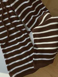 Comfortcana 女士休闲抽绳黑白条纹裤 - 棕色 - 查看 7