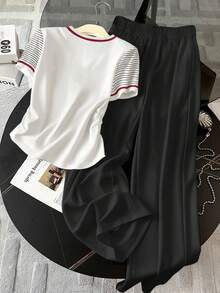 Resyla 2pcs Women Casual Printed Short Sleeve T-Shirt & Pants Set