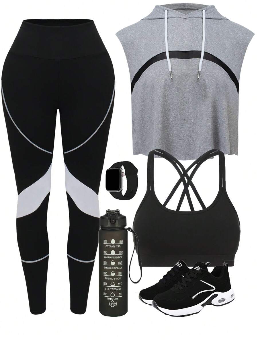 Easithlete Easithlete 3 件套交叉运动套装 健身服 健身女装套装 女士健身套装 女士紧身裤套装 - 彩色 - 查看 1