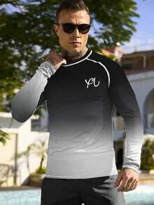 Manfinity KASUA Men's Ombre Long Sleeve Casual Beach Surfing T-Shirt - Dark Grey - View 4