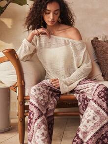 Lullawish Women's Casual Vacation All-Over Print Drawstring Waist Loungewear Bottoms - Burgundy - View 7