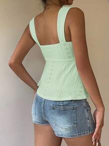 SHEIN EZwear Áo tank top nữ màu xanh bạc hà, chất liệu có họa tiết, kiểu dáng thường ngày, đa năng. - Màu xanh Bạc hà - Xem 2