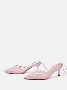 CUCCOO HITCHD 女士尖头仿珍珠装饰优雅日常百搭时尚高跟鞋 - 淺粉色 - 查看 4