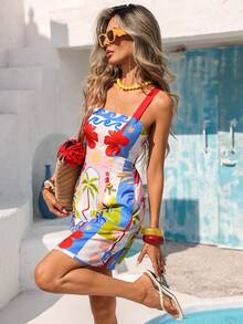 Vivid Eden 女士方领彩色修身迷你连衣裙 - 紅色 - 查看 5