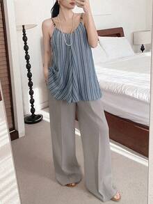 DAZY Women's Casual Striped Camisole Top, Summer - Blue - View 4