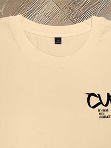 Manfinity Dauomo 男士圆领短袖小熊图案休闲T恤，夏季 - 杏色 - 查看 3