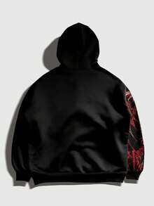 ROMWE MEN Unisex Casual Zip-Up Hoodie, Fashion Street Style Sweatshirt - Black - View 2