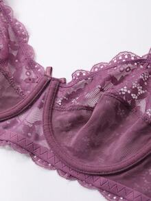 DAZY Áo ngực nữ ren chắp vá có dây đeo mảnh có thể điều chỉnh, hơi xếp ly - Màu tím  Violet - Xem 10