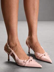 CUCCOO SZL Sepatu hak tinggi stiletto wanita berwarna pink dengan ujung runcing dan pita, gaya retro dan elegan, dapat digunakan untuk kencan, pesta, dan acara lainnya. - Berwarna merah muda - View 7