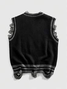 ROMWE MEN 男士V领龙纹提花针织背心，街头时尚 - 彩色 - 查看 2