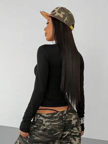 StreetHx Petite Áo thun dài tay in chữ dành cho nữ, thích hợp cho mùa xuân/hè. - màu đen - Xem 2