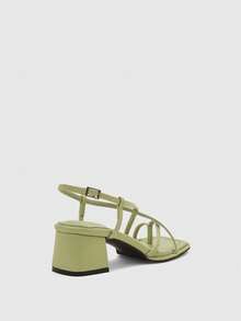 CUCCOO BIZCHIC Summer New French Square Toe Cross With Sleeve Toe Buckle Sandals Women's Thick Heel High Heel Open Toe Roman Shoes - Green - View 9