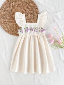 Souflis Souflis Girls' Summer Casual Elegant Sleeveless Square Neck Dress, Suitable For Daily Outings, Beach Trips, Vacations And Other Summer Occasions - Apricot - View 3