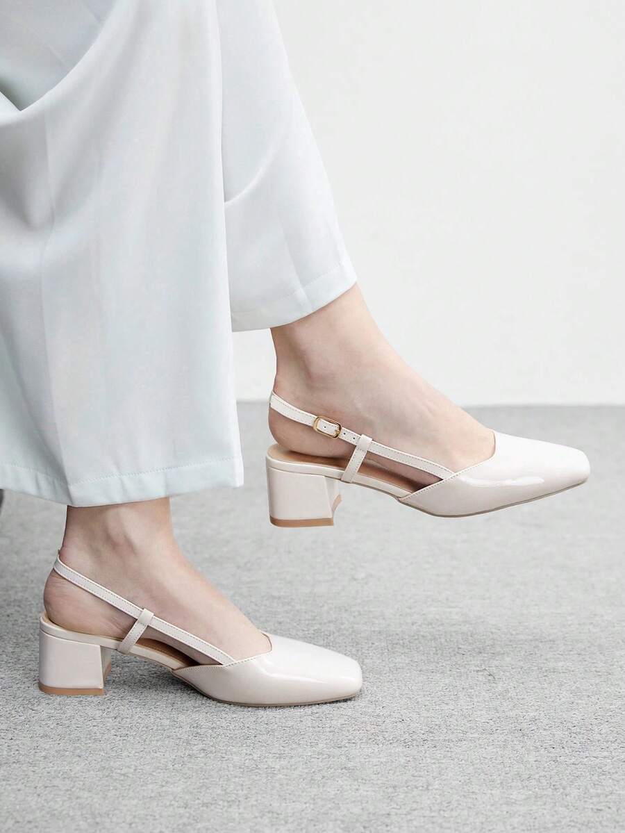 CUCCOO BIZCHIC Zapatos de tacón grueso con punta cuadrada y correa en el talón, de textura negra clásica. Zapatos versátiles para ir al trabajo y para el Día de San Valentín y la primavera - Chantilly - Ver 1