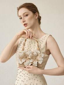 MOTF PREMIUM FAUX PEARL DETAIL STEREO FLORAL EVENING BAG - Champagne - View 8