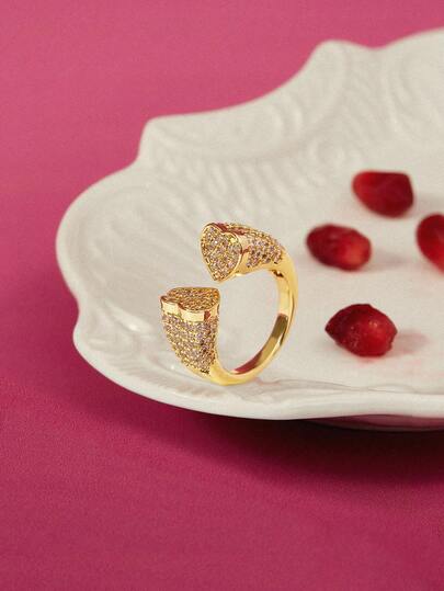 Glisma 18K镀金几何镂空心形白锆石优雅戒指，复古风格，适合各种场合，尽显高贵气质，金属质感，复古风情，优雅别致，送给妈妈/女士/女孩/母亲的理想之选，宝石镶嵌，心形设计，情人节礼物，金色元素，复活节主题，旅行/海滩/度假风格，波西米亚风，颓废摇滚风。