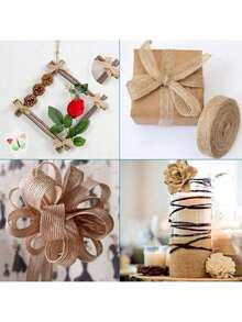 Cinta de arpillera de malla natural de yute, cinta de arpillera vintage rústica de lino para manualidades, envoltura de regalos, decoración de bodas - Multicolor - Ver 8