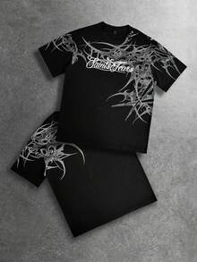 ROMWE MEN Street Life Áo thun nam tay ngắn cổ tròn in họa tiết toàn thân, kiểu dáng thường ngày, thích hợp mặc hàng ngày. - màu đen - Xem 6