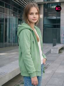 Big City Sudadera Juvenil Niña de Moda Casual Con Interior y Gorro Peluche - verde menta - Ver 3