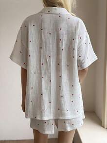 Livesso 2pcs Women Heart Pattern Collar Loungewear Set, Autumn/Winter - White - View 2