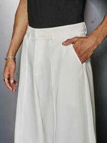 PAVTROS 男士宽松阔腿裤，纯色设计，复古商务休闲裤，含棉，街头男装，百搭白色超大款长裤，热销INS风长裤，日常男友/老公礼物，周年纪念礼物，返校季必备单品。 - 白色 - 查看 6