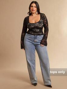 SHEIN BAE Blusa transparente y sexy con espalda descubierta para mujer de talla grande