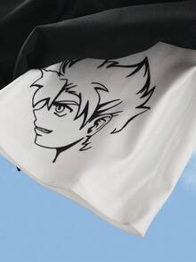 SHEIN Tween Boys Cartoon Pattern Lined Beach Shorts - Black and White - View 5