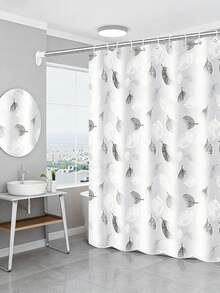 1pcMinimalist Leaf Print Shower Curtain, Black White Design For Modern Bathroom Division & Privacy - Multicolor - View 1