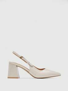 CUCCOO BIZCHIC Zapatos de tacón medio grueso burdeos de moda para mujer, diseño minimalista clásico, adecuados para ir al trabajo, citas, fiestas, vacaciones y bodas para Navidad - Beis - Ver 2