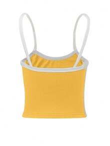 INAWLY 撞色拼接短款修身休闲吊带背心印花T恤女式上衣 - 黃色 - 查看 5