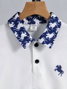 SHEIN 2pcs Boys' Casual Stylish Retro Floral Shirt & Shorts Set, Suitable For Spring Summer Everyday Outings, School, Campus, College - Blue and White - View 7