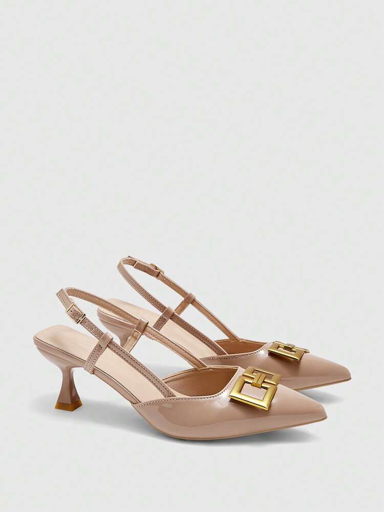 CUCCOO BIZCHIC Women's Pointed Toe Metal Buckle Kitten Heels Mule Shoes, Fashion Commuting Versatile Slingback Daily Outing Work High Heels Valentine's Day