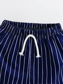 SHEIN 1pc Young Boy Casual Minimalist Sports Vacation Striped Print Shorts, Suitable For Daily Wear, Vacation, Travel, Relaxation, Sunbathing, Spring/Summer - Royal Blue - View 5