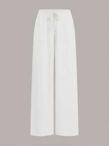 SHEIN EZwear 两色可选 女士休闲纯色阔腿针织裤 - 黑與白 - 查看 6