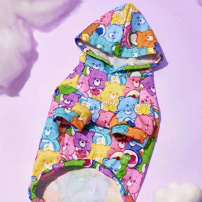 SHEIN X Care Bears 1 件可爱卡通图案宠物连帽衫，猫/狗衣服，尺码 XXS-XXXXL，特小号，特大号，欢呼熊，熊，分享熊，爱熊