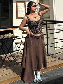 SHEIN EZwear Chân váy màu nâu cỡ lớn, thích hợp mặc thường ngày hoặc đi làm, mùa Thu/Đông. - màu nâu - Xem 5