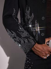 ROMWE MEN Street Life Men's Lapel NeckLong Sleeve Rhinestone Embellished Suit Jacket - Black - View 2